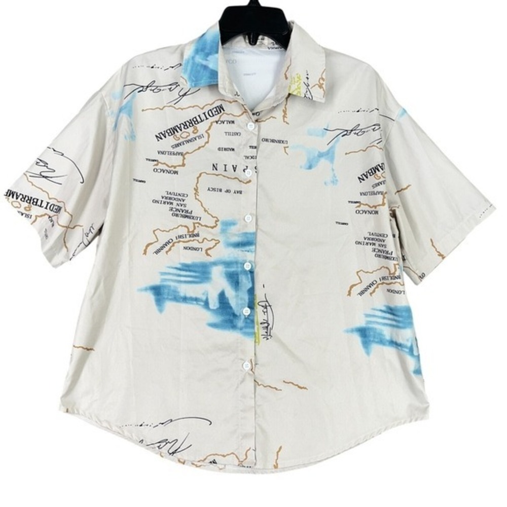 Pa Nu Si Hawaiian Shirt Womens XL Mediterranean Map Africa Asia Europe Print
